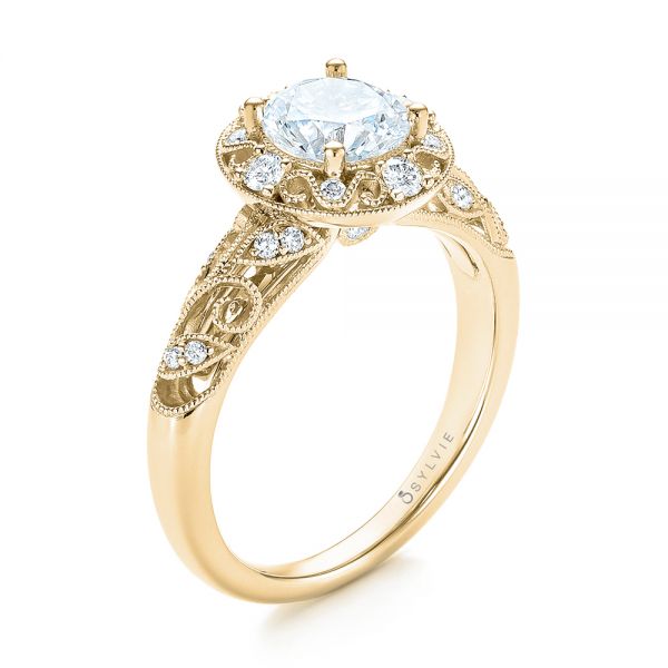 14k Yellow Gold 14k Yellow Gold Diamond Halo Engagement Ring - Three-Quarter View - 103906