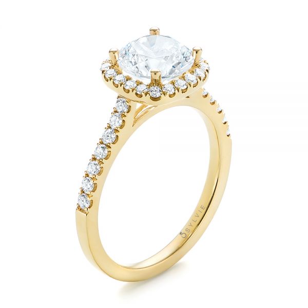 18k Yellow Gold 18k Yellow Gold Diamond Halo Engagement Ring - Three-Quarter View -  104024