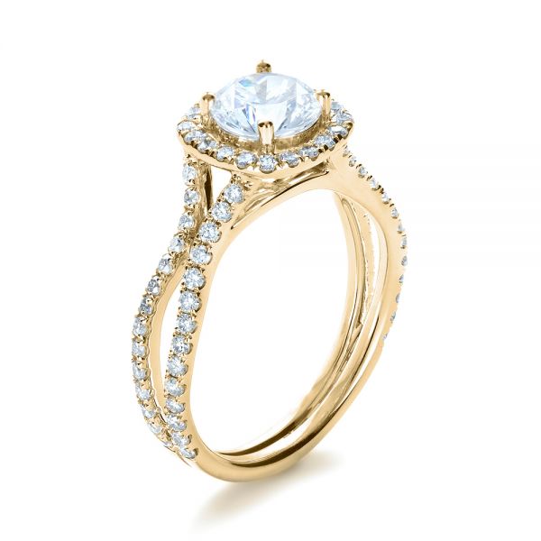 18k Yellow Gold 18k Yellow Gold Diamond Halo Engagement Ring - Three-Quarter View -  1256