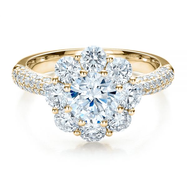 18k Yellow Gold 18k Yellow Gold Diamond Halo Engagement Ring - Flat View -  100007