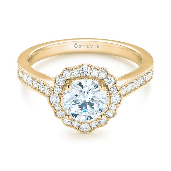 14k Yellow Gold 14k Yellow Gold Diamond Halo Engagement Ring - Flat View -  103904