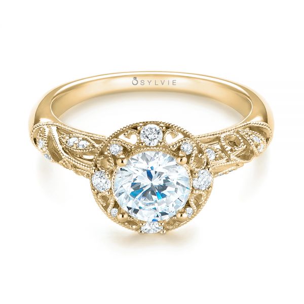 14k Yellow Gold 14k Yellow Gold Diamond Halo Engagement Ring - Flat View - 103906