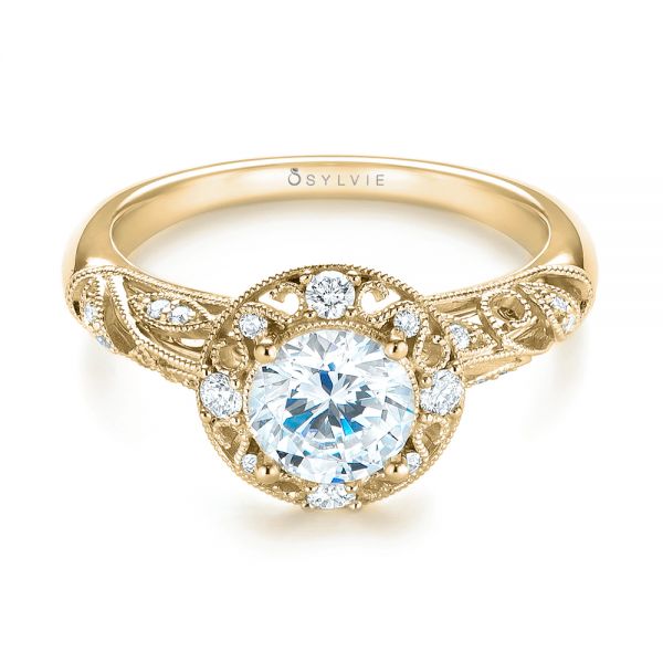 14k Yellow Gold 14k Yellow Gold Diamond Halo Engagement Ring - Flat View -  103906