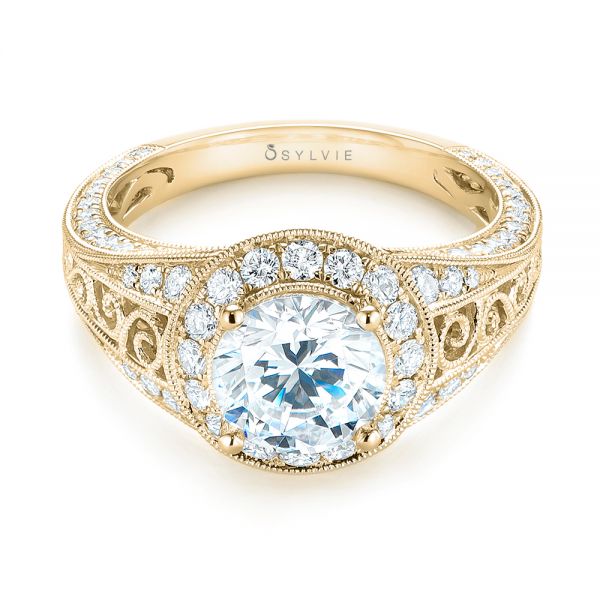 18k Yellow Gold 18k Yellow Gold Diamond Halo Engagement Ring - Flat View - 103910