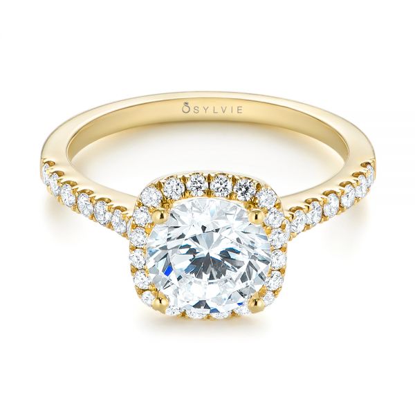 14k Yellow Gold Diamond Halo Engagement Ring - Flat View -  104024