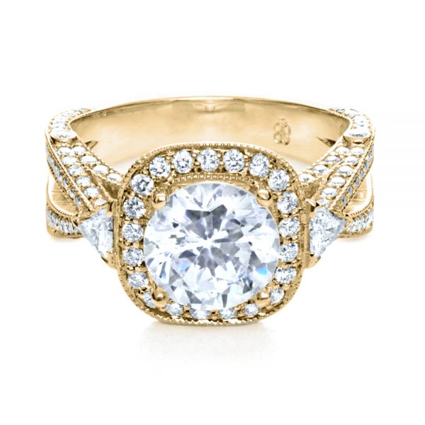 14k Yellow Gold 14k Yellow Gold Diamond Halo Engagement Ring - Flat View -  207