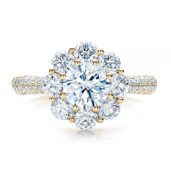 14k Yellow Gold 14k Yellow Gold Diamond Halo Engagement Ring - Top View - 100007