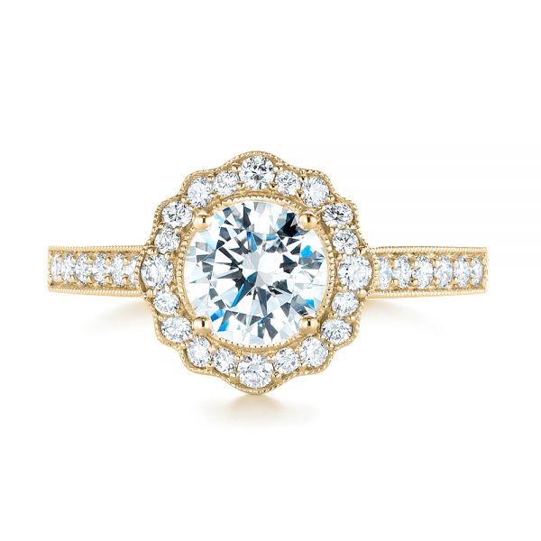 14k Yellow Gold 14k Yellow Gold Diamond Halo Engagement Ring - Top View - 103904