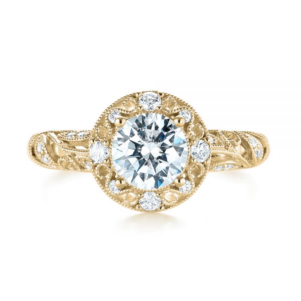 18k Yellow Gold 18k Yellow Gold Diamond Halo Engagement Ring - Top View -  103906