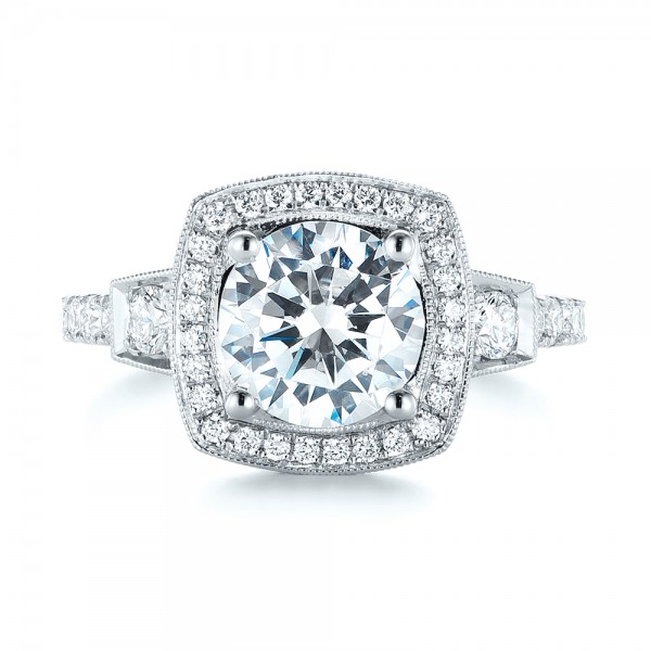 18k White Gold Diamond Halo Engagement Ring - Top View -  103602