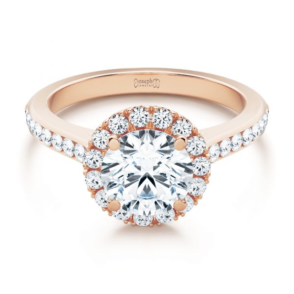 14k Rose Gold 14k Rose Gold Diamond Halo Engagement Ring With Channel Set Accents - Flat View -  107186