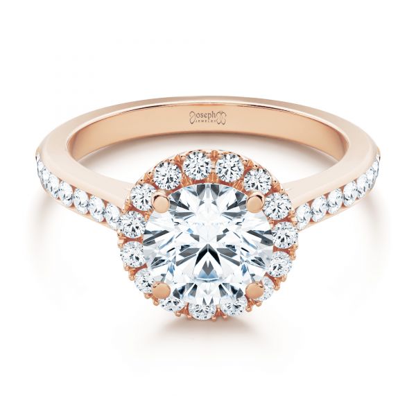 14k Rose Gold 14k Rose Gold Diamond Halo Engagement Ring With Channel Set Accents - Flat View - 107186