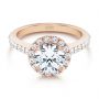 14k Rose Gold 14k Rose Gold Diamond Halo Engagement Ring With Channel Set Accents - Flat View -  107186 - Thumbnail