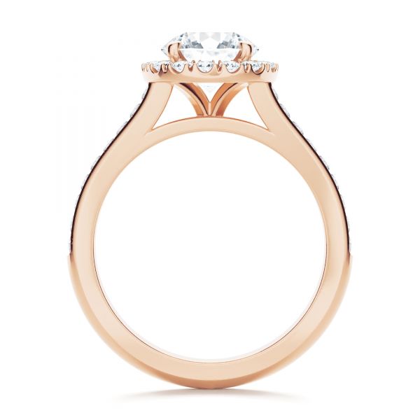 14k Rose Gold 14k Rose Gold Diamond Halo Engagement Ring With Channel Set Accents - Front View -  107186