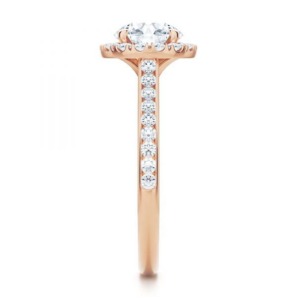 14k Rose Gold 14k Rose Gold Diamond Halo Engagement Ring With Channel Set Accents - Side View -  107186