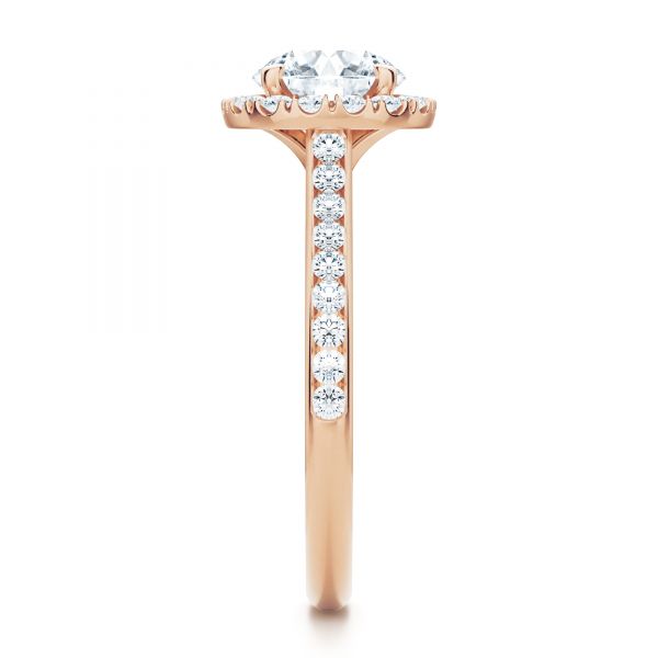 14k Rose Gold 14k Rose Gold Diamond Halo Engagement Ring With Channel Set Accents - Side View - 107186