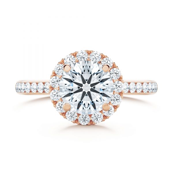 14k Rose Gold 14k Rose Gold Diamond Halo Engagement Ring With Channel Set Accents - Top View -  107186