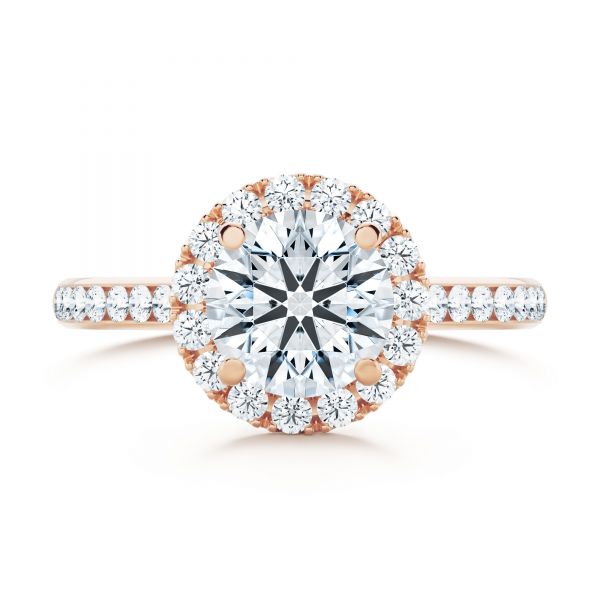 14k Rose Gold 14k Rose Gold Diamond Halo Engagement Ring With Channel Set Accents - Top View - 107186