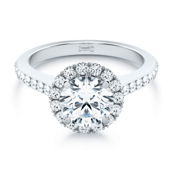  Platinum Diamond Halo Engagement Ring With Channel Set Accents - Flat View -  107186