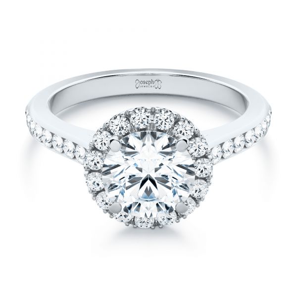 Platinum Diamond Halo Engagement Ring With Channel Set Accents - Flat View - 107186
