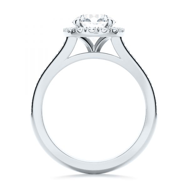 Platinum Diamond Halo Engagement Ring With Channel Set Accents - Front View - 107186