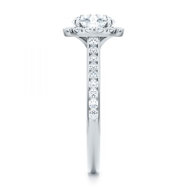 Platinum Diamond Halo Engagement Ring With Channel Set Accents - Side View - 107186