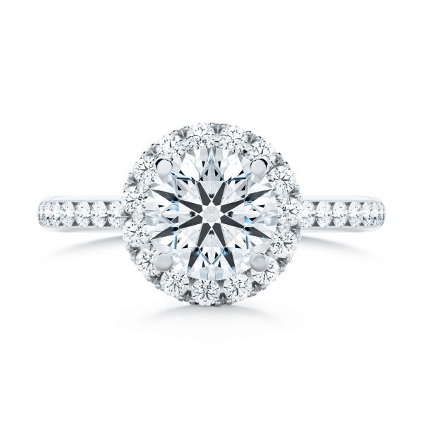  Platinum Diamond Halo Engagement Ring With Channel Set Accents - Top View -  107186