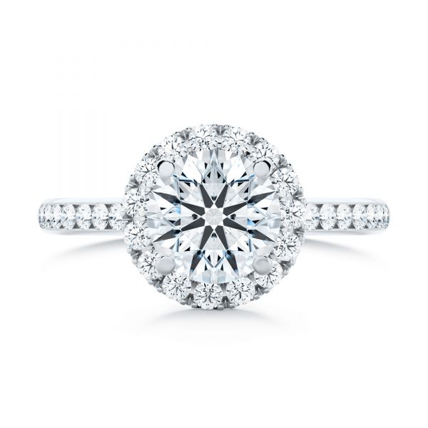 Platinum Diamond Halo Engagement Ring With Channel Set Accents - Top View - 107186