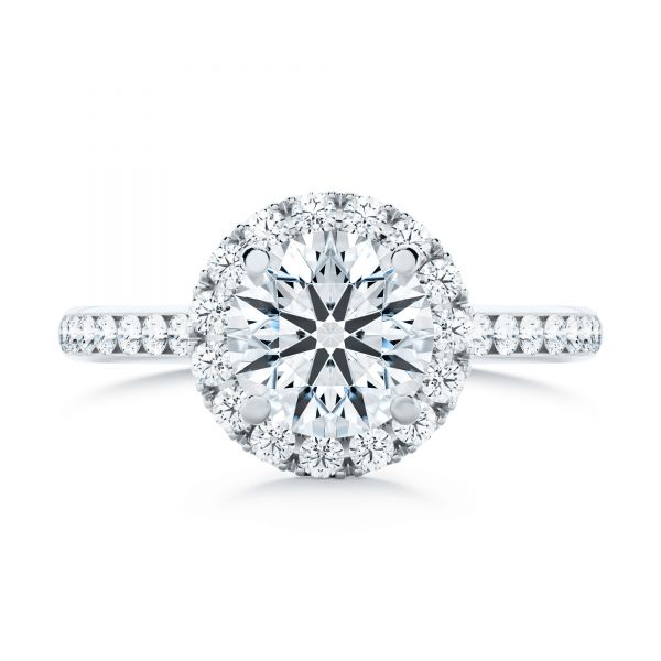 18k White Gold 18k White Gold Diamond Halo Engagement Ring With Channel Set Accents - Top View -  107186