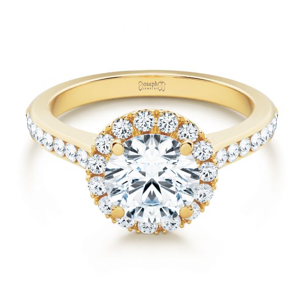 14k Yellow Gold 14k Yellow Gold Diamond Halo Engagement Ring With Channel Set Accents - Flat View -  107186