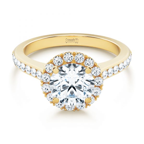 18k Yellow Gold 18k Yellow Gold Diamond Halo Engagement Ring With Channel Set Accents - Flat View - 107186