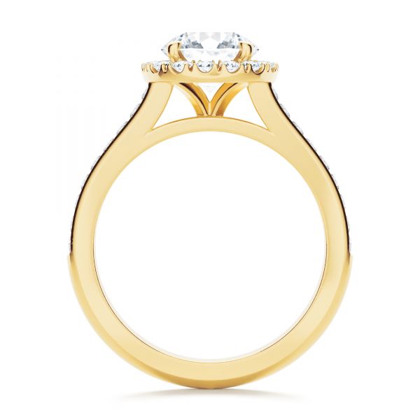 18k Yellow Gold 18k Yellow Gold Diamond Halo Engagement Ring With Channel Set Accents - Front View - 107186