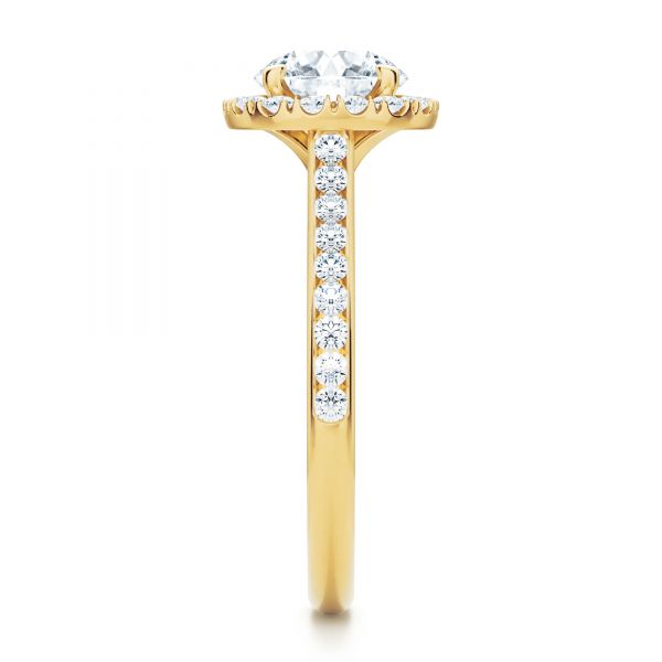 18k Yellow Gold 18k Yellow Gold Diamond Halo Engagement Ring With Channel Set Accents - Side View -  107186