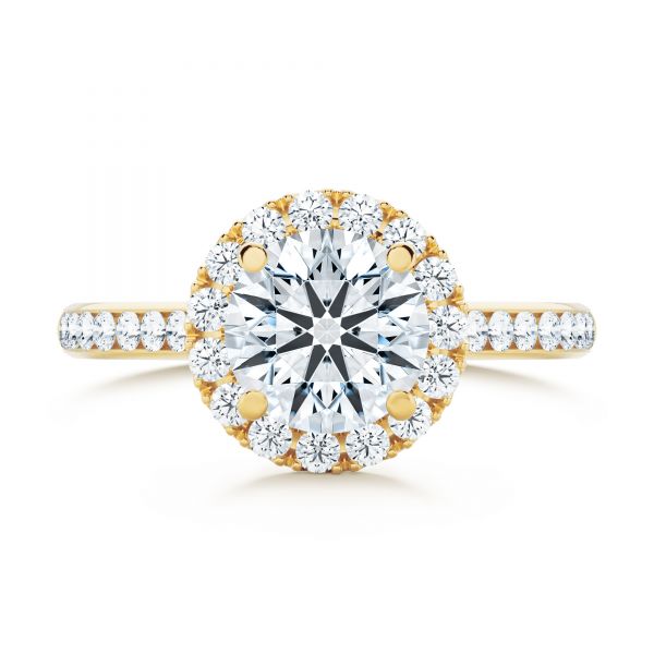 18k Yellow Gold 18k Yellow Gold Diamond Halo Engagement Ring With Channel Set Accents - Top View - 107186