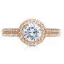 14k Rose Gold 14k Rose Gold Diamond Halo Hand Engraved Engagement Ring - Top View -  210 - Thumbnail