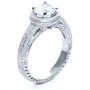 18k White Gold Diamond Halo Hand Engraved Engagement Ring - Three-Quarter View -  210 - Thumbnail
