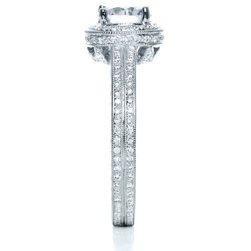  Platinum Platinum Diamond Halo Hand Engraved Engagement Ring - Side View -  210