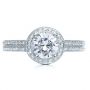 18k White Gold Diamond Halo Hand Engraved Engagement Ring - Top View -  210 - Thumbnail