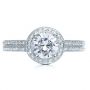 18k White Gold Diamond Halo Hand Engraved Engagement Ring - Top View -  210 - Thumbnail