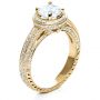 18k Yellow Gold 18k Yellow Gold Diamond Halo Hand Engraved Engagement Ring - Three-Quarter View -  210 - Thumbnail