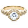 14k Yellow Gold 14k Yellow Gold Diamond Halo Hand Engraved Engagement Ring - Flat View -  210 - Thumbnail