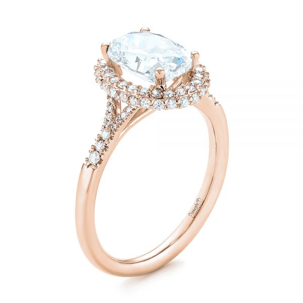 14k Rose Gold 14k Rose Gold Diamond Halo Split Shank Engagement Ring - Three-Quarter View -  104326