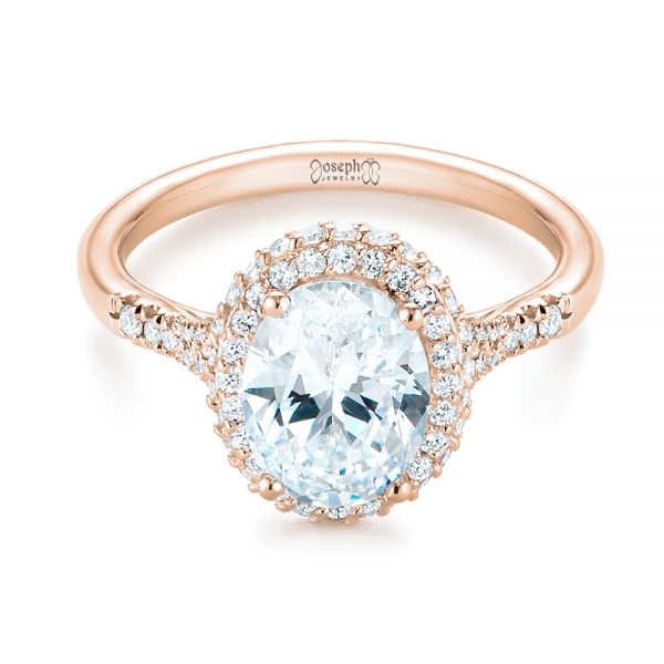 18k Rose Gold 18k Rose Gold Diamond Halo Split Shank Engagement Ring - Flat View - 104326