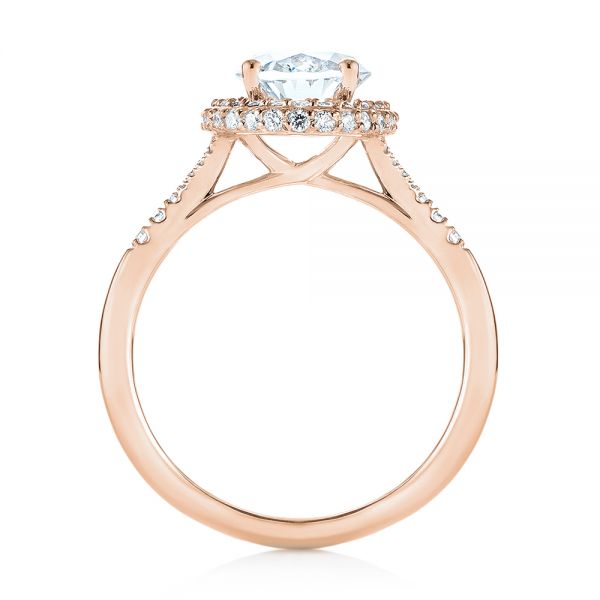 18k Rose Gold 18k Rose Gold Diamond Halo Split Shank Engagement Ring - Front View - 104326