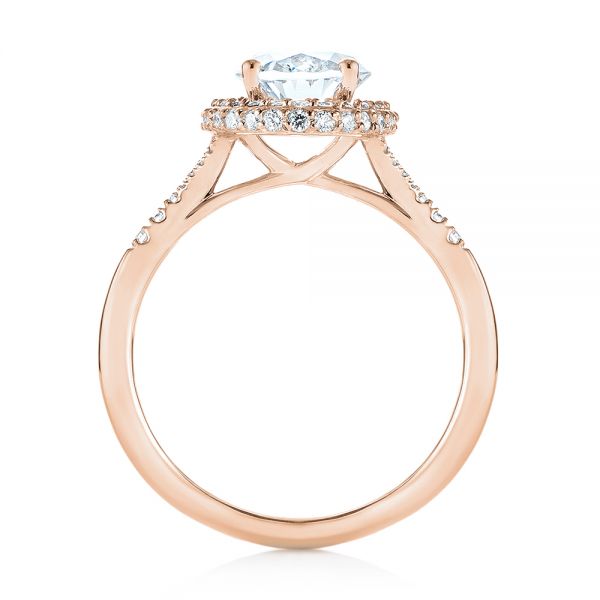 18k Rose Gold 18k Rose Gold Diamond Halo Split Shank Engagement Ring - Front View -  104326