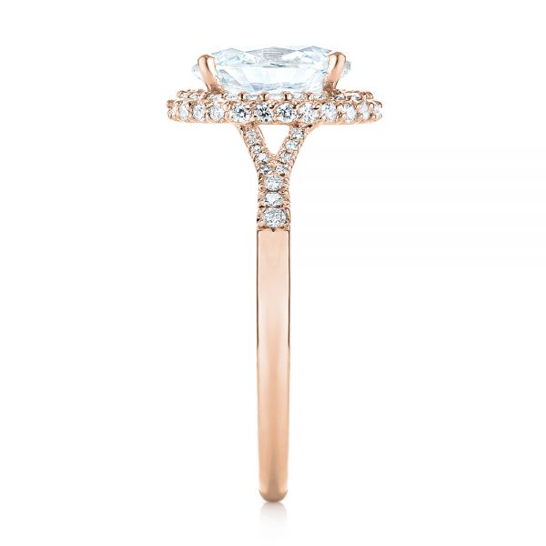 18k Rose Gold 18k Rose Gold Diamond Halo Split Shank Engagement Ring - Side View - 104326