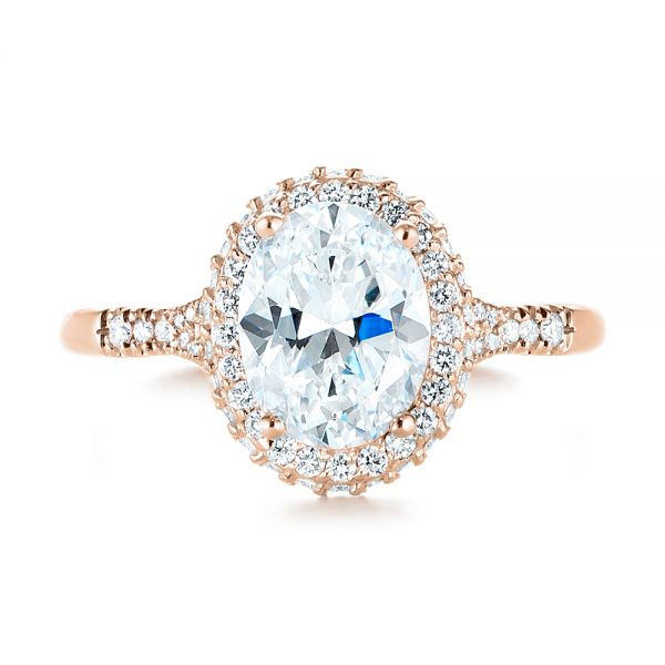 14k Rose Gold 14k Rose Gold Diamond Halo Split Shank Engagement Ring - Top View -  104326