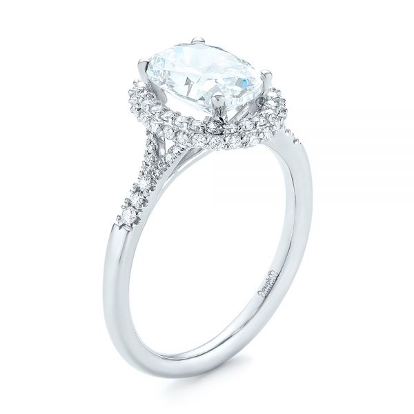 18k White Gold Diamond Halo Split Shank Engagement Ring - Three-Quarter View -  104326