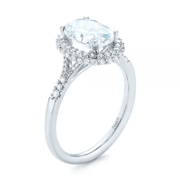  Platinum Platinum Diamond Halo Split Shank Engagement Ring - Three-Quarter View -  104326