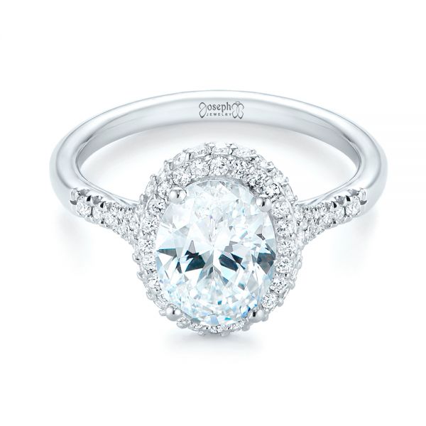 18k White Gold Diamond Halo Split Shank Engagement Ring - Flat View -  104326